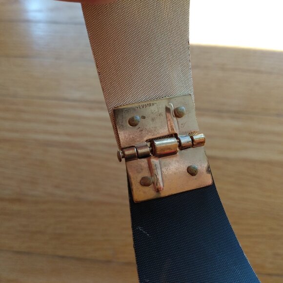 Vintage Black & Gold Tone Bracelet Clamper Hinged Cuff Textured Made in Germany - Picture 6 of 10